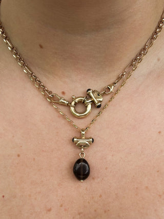 Sapphire Cabochon & Smoky Quartz Pendant | 9ct Gold | 4.50g