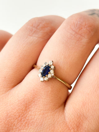 CZ & Blue Glass Marquis Ring | 9ct Gold | Size Q | 2.00g