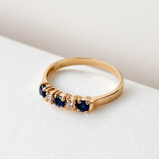 Natural Diamond and Sapphire Half Eternity | 14K Gold | Size N½ | 1.8g