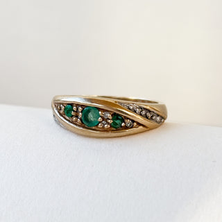 Emerald & Diamond Bypass Ring | 9ct Gold | Size K | 2.92g