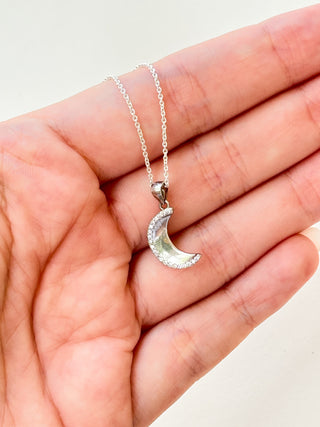 Moon & CZ Pendant | Cable Link Chain | 925 Silver | 18–20-Inch | 0.83g