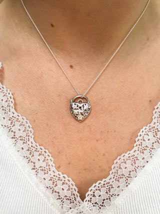Heart Padlock Floral Filigree Pendant | 925 Silver | 3.40g | 18–20-Inch Cable Link Chain