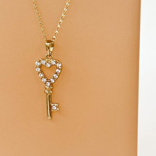 Key CZ charm | 9ct Gold | 18-Inch Fine Cable Link Chain | 1.6g