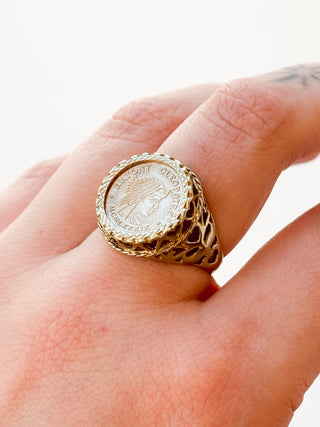 Cleopatra Coin Ring | 9ct Gold | Size R | 4.04g