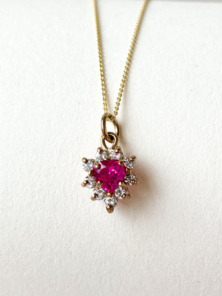 Syn Pink Sapphire & CZ Cluster Pendant | 9ct Gold | 18-Inch Diamond Anchor Chain | 0.95g