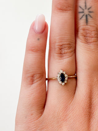 CZ & Blue Glass Marquis Ring | 9ct Gold | Size Q | 2.00g