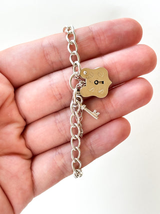 Silver Heart Padlock Bracelet | 925 Silver | 8-Inch | 9.94g