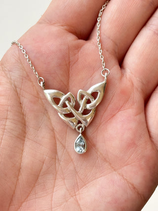 Celtic Trinity Blue Stone Pendant | 925 Silver | 16-Inch / 17-Inch | 5.66g