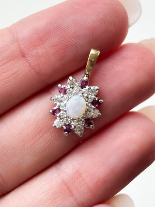 Precious Opal, Pink Sapphire & CZ Pendant | 9ct | 1.42g | 18–20-Inch Diamond Anchor Chain
