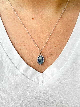 Blue cameo pendant | 925 Silver | 1.00g | 18–20-Inch Cable Link Chain