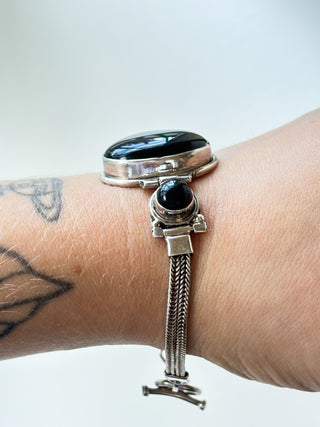 Three-Stone Onyx Bracelet | Sterling Silver | 23.27g