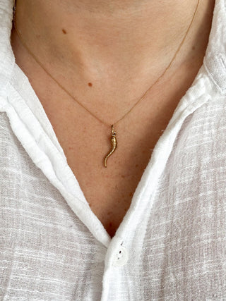 Cornicello Charm Pendant | 9ct Gold | 18-Inch Fine Diamond Anchor Chain | 0.61g