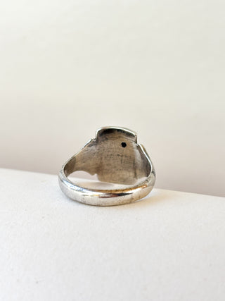 Black Stone Corner Signet Ring | Sterling Silver | 2.62g | Size J
