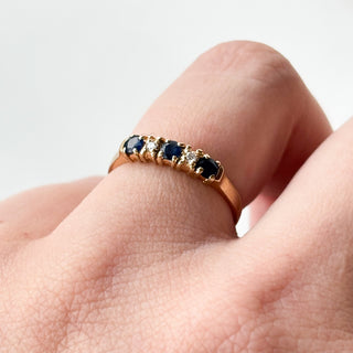 Natural Diamond and Sapphire Half Eternity | 14K Gold | Size N½ | 1.8g