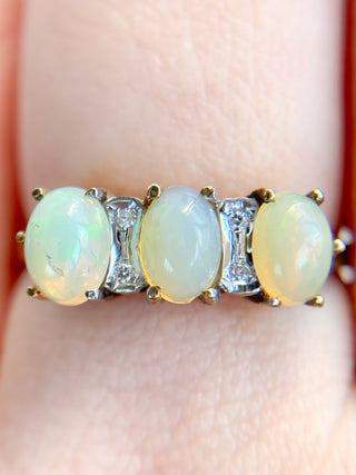 Opal Trilogy Diamond Ring | 9ct Gold | Size Q1/2| 2.08g