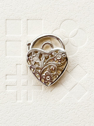 Heart Padlock Floral Filigree Pendant | 925 Silver | 3.40g | 18–20-Inch Cable Link Chain