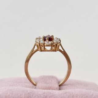Garnet and CZ Flower | 9ct Gold | Size N | 2.45g