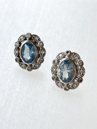 Blue Stone Cluster Earrings | 925 Silver | 3.72g