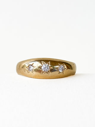 Three-Stone Starburst Ring | 9ct Gold | Size P | 3.16g