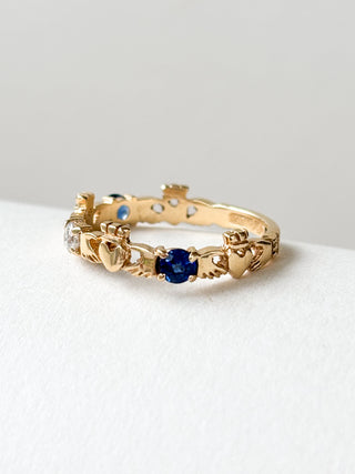 Sapphire & Diamond Claddagh Ring | 9ct Gold | Size O | 2.41g