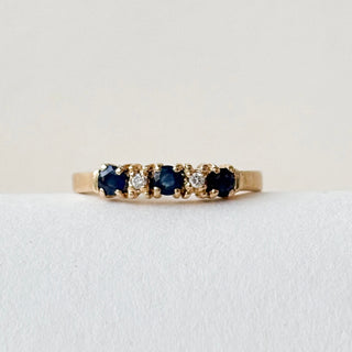 Natural Diamond and Sapphire Half Eternity | 14K Gold | Size N½ | 1.8g