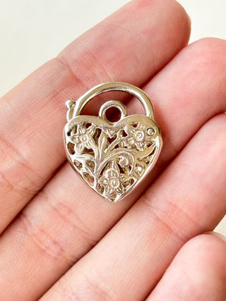 Heart Padlock Floral Filigree Pendant | 925 Silver | 3.40g | 18–20-Inch Cable Link Chain