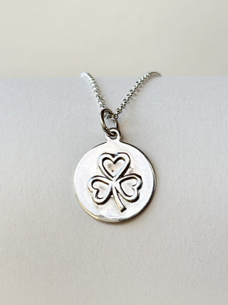 Shamrock Solid Circle Pendant | 925 Silver | 18-Inch Fine Cable Link Chain | 2.60g