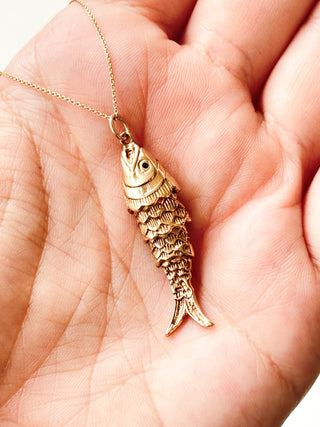 Fish Charm Pendant | 9ct Gold | 18-Inch Diamond Anchor Chain | 4.53g