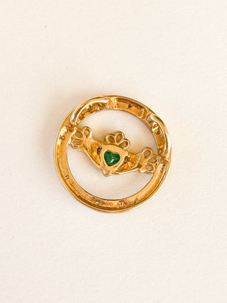 Claddagh Diamond & Emerald Charm | 9ct Gold | 18-Inch Fine Cable Link Chain | 2.30g
