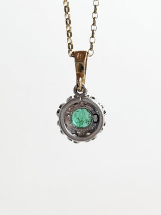 Emerald & Diamond Cluster Pendant | 9ct Gold | 18-Inch Fine Cable Link Chain | 0.94g