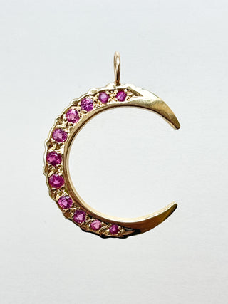 Crescent Moon with Natural & Syn Rubies | 9ct | 18-Inch Diamond Anchor Chain | 2.19g
