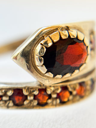 Garnet Snake Chain Ring | 9ct Gold | Size Q | 4.28g