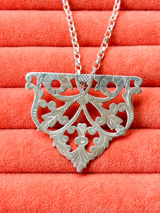 Hand-Engraved Leaf Belt Buckle Conversion Pendant | 10.19g | 48mm x 58mm