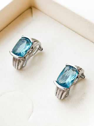 Blue Stone Huggie Earrings | 925 Silver | 7.08g