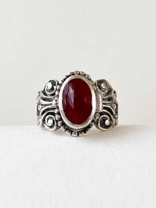 Burgundy Enamel Locket Ring | Sterling Silver | 9.52g | Size M
