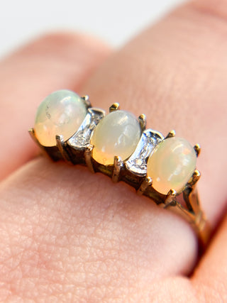 Opal Trilogy Diamond Ring | 9ct Gold | Size Q1/2| 2.08g