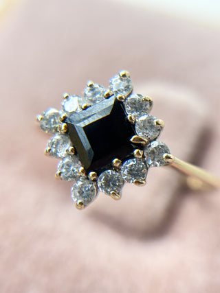 Square Sapphire & CZ Cluster Ring | 9ct Gold | 1.60g | Size M