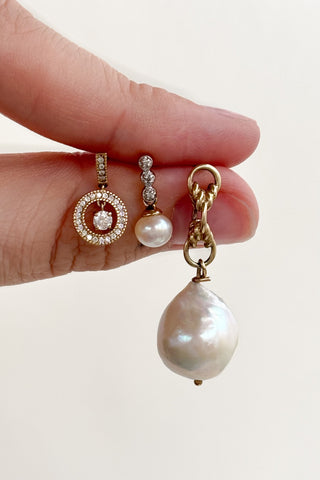 Sea Pearl Diamond Drop Earrings | 9ct Gold | 1.28g
