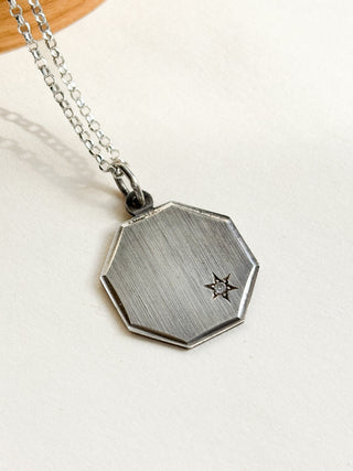 Octagon CZ Pendant | 925 Silver | 18-Inch Fine Cable Link Chain | 2.22g
