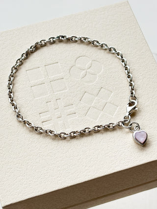 Heart Cable Link Bracelet with Heart | 925 Silver | 7-Inch | 4.82g