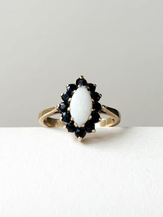 Sapphire & Precious Opal Marquis Ring | 9ct Gold | Size P | 3.37g
