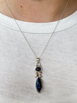 Blue Gold Stone / Synthetic Glass & Lapis Lazuli Pendant | 925 Silver | 5.85g
