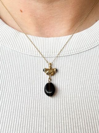 Sapphire Cabochon & Smoky Quartz Pendant | 9ct Gold | 4.50g