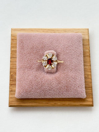 Garnet and CZ Flower | 9ct Gold | Size N | 2.45g