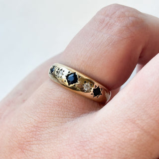 Sapphire & diamonds  Starburst Ring | 9ct Gold | Size M | 2.62g
