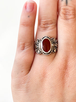 Burgundy Enamel Locket Ring | Sterling Silver | 9.52g | Size M