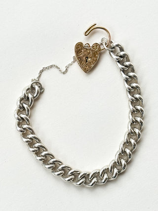 Silver Bracelet | 9ct Gold Engraved Heart | 7-Inch | 39.81g