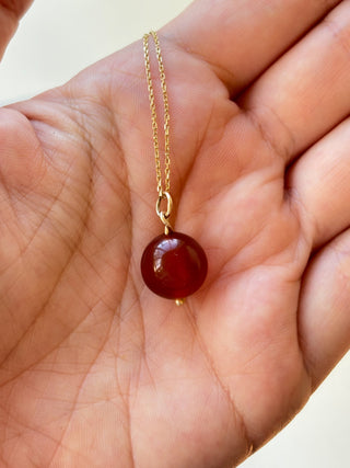 Carnelian Bead Pendant | 9ct Gold | 2.83g | 20mm