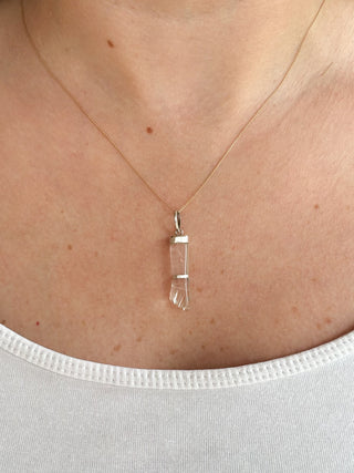 Rock Crystal Quartz Figa Pendant | 925 Silver | 18in Silver Cable Link Chain