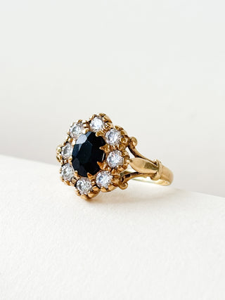 Sapphire & CZ Cluster Ring | 9ct Gold | Size O | 2.84g